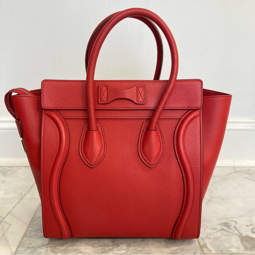 CELINE Micro Red Drummed Leather Luggage Tote Handbag - Picture 3 of 14